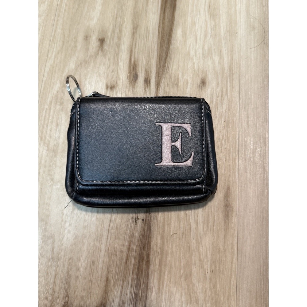 Y2K Embroidered initial "E" black mini trifold keychain wallet